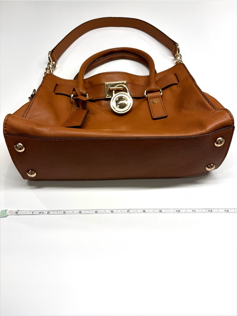 Michael Kors Hamilton Brown Leather Satchel Handbag with Gold Hardware - Picture 8 of 11